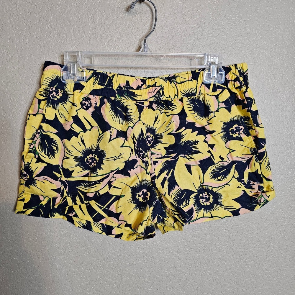 J.Crew‎ Floral Linen Cotton Shorts Yellow Navy Blue Size 4